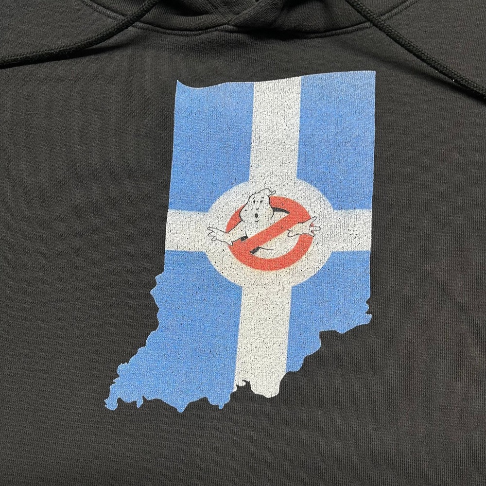 Indiana Ghostbusters Graphic Hoodie Mens Large Faded Black Delta Fleece Skate - Picture 3 of 9